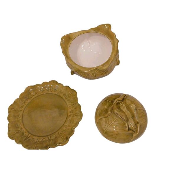 Cabbage Lettuce Turain Serving Bowl Lid Dish Platter Green Ceramic Cottage Farm - Picture 11 of 16